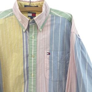 Vtg 1990's Tommy Hilfiger Men's L Pastel Striped Shirt Frat Preppy Color Block